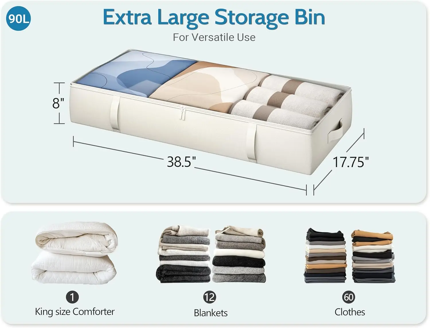 2 упаковки контейнеров для хранения под кроватью, органайзер высотой 8 дюймов с прочной конструкцией для экономии места, бежевый