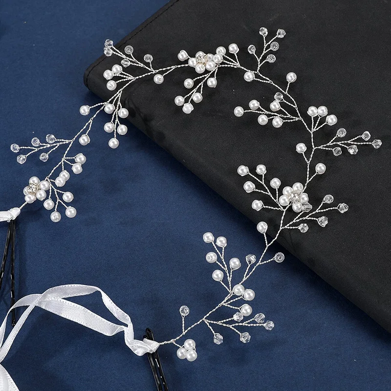 

Девушки серебряного цвета с кристаллами и жемчугом, повязки на голову ручной работы, модные свадебные аксессуары для волос, дешевые ленты для волос, украшения на голову со стразами