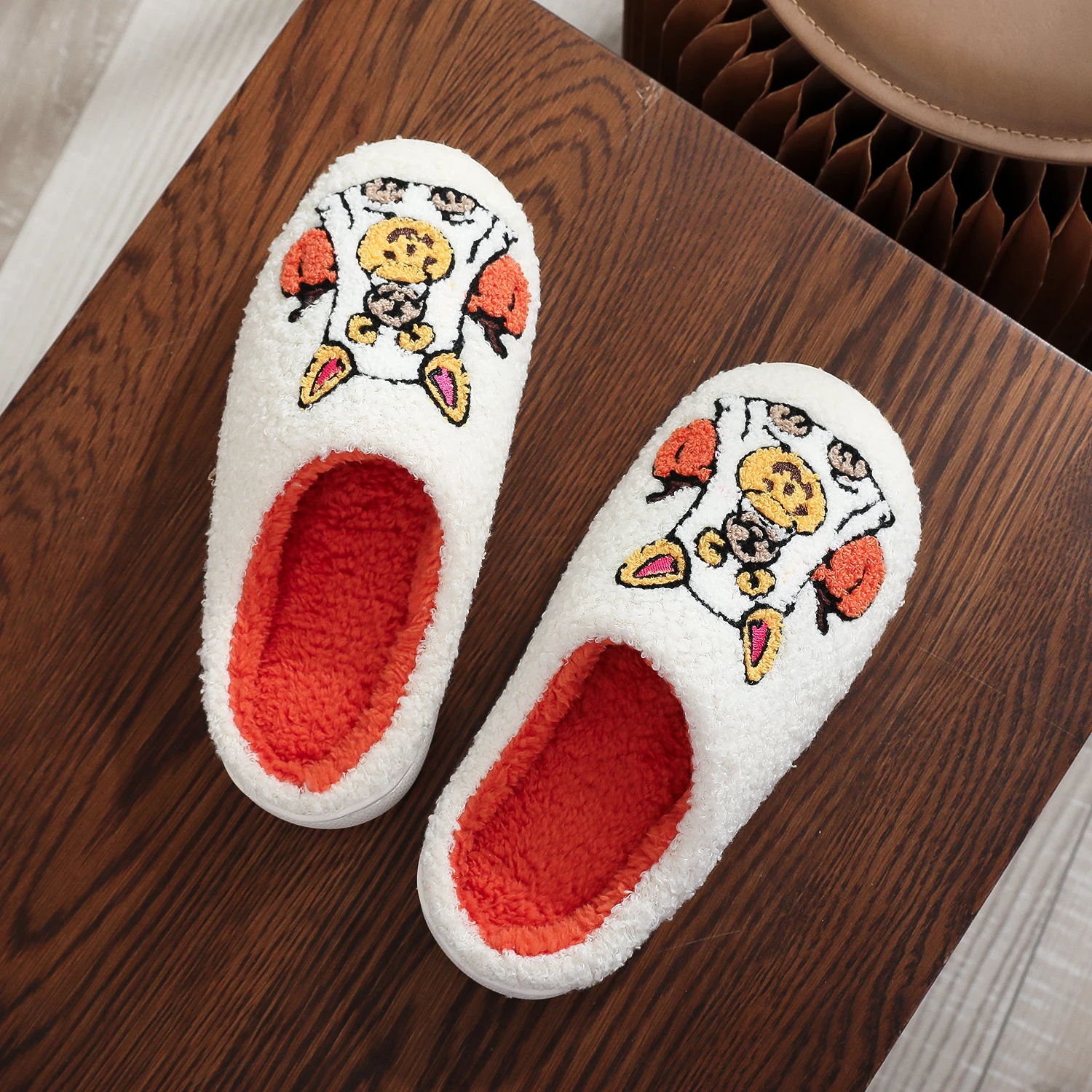 A Pair of White Halloween Pet Dog Ghost Dress up Pumpkin Element Pattern Embroider Plush Home Thick-Soled Comfortable Fur Slippers Personalized Warm Non-Slip Indoor Slippers Autumn and Winter Gifts for Men and Women to Wear - view 4