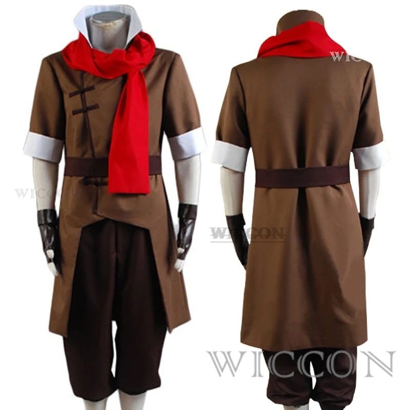 Anime Avatar:The Last Airbender Mako Cosplay Costume emblems Jacket Black Pant Red Scraf Halloween Carnival Adult Men Fancy Suit