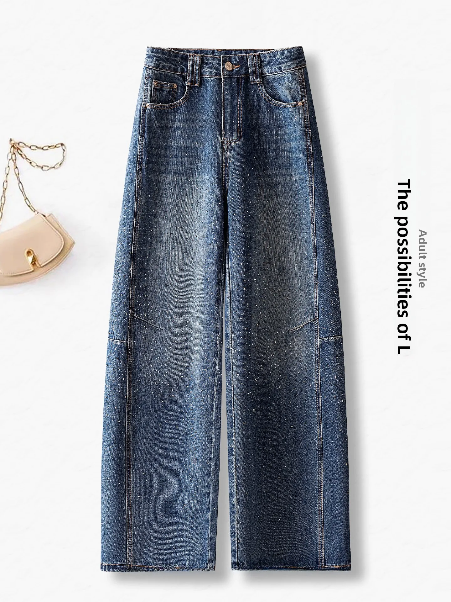 

Женские джинсы с высокой талией и широкими штанинами, весна-осень 2026, новинка, маленький размер, со стразами-звездами, укороченные, из денима