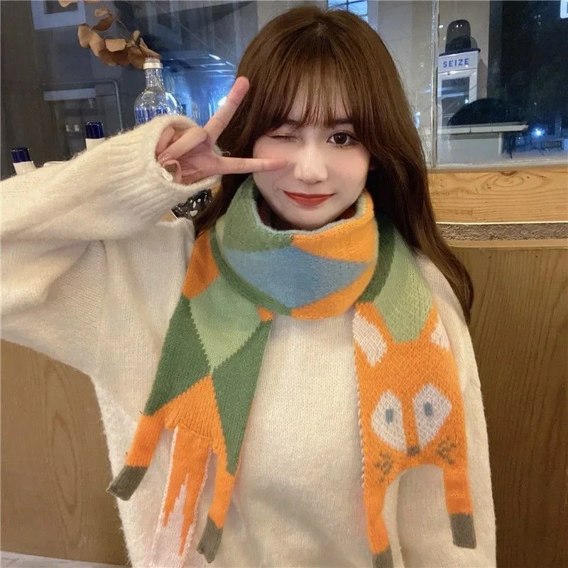 6-18 Years Cartoon Fox Winter Baby Girls Scarf Long Children Scarves Kids Mufflers Warm Women Shawl Wrap Boys Neck Warmer