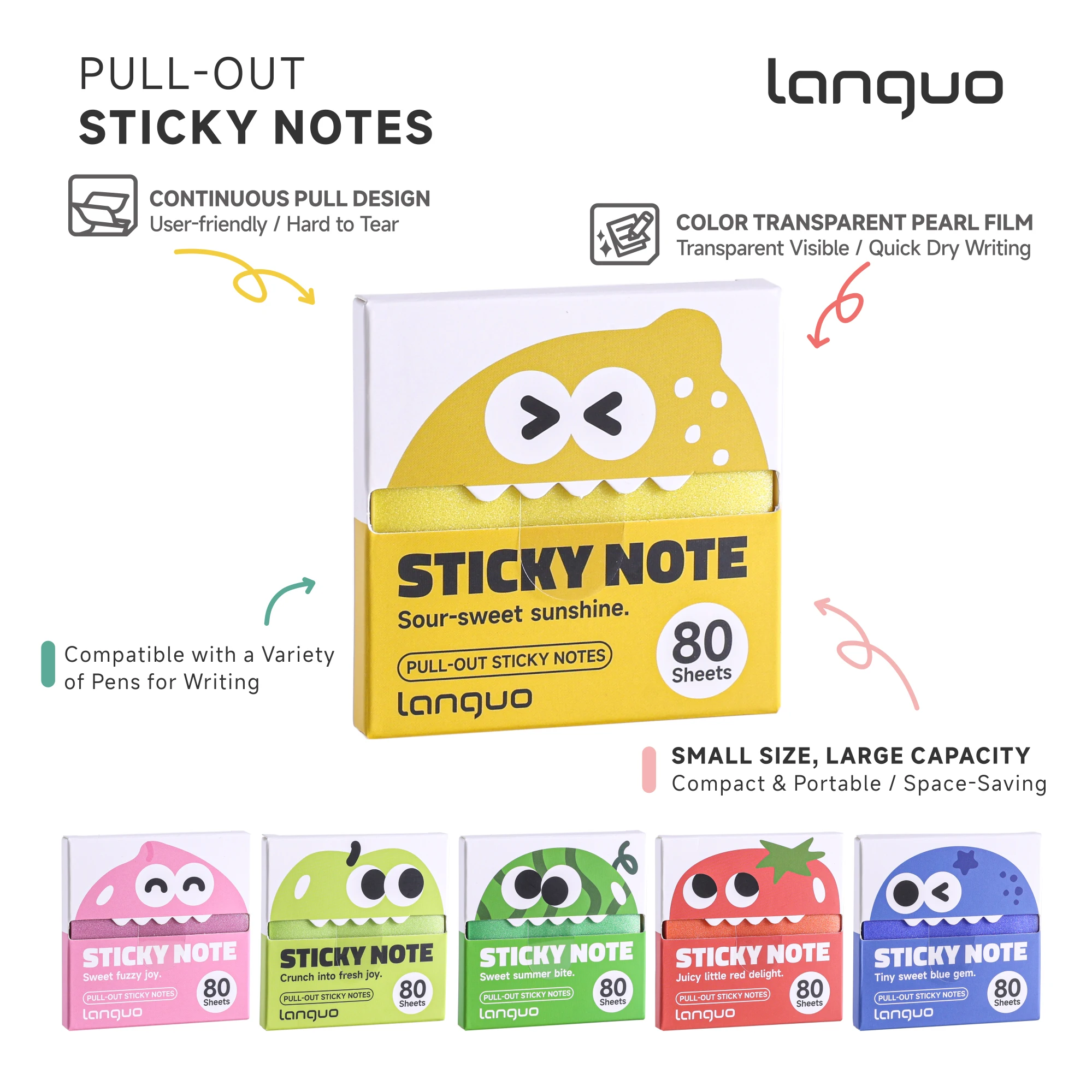 Languo 480Sheets Pull-Type Sticky Note Pearlescent Transparent Paper Self-Adhesive Memo Pads for Office School Stationery Supply
