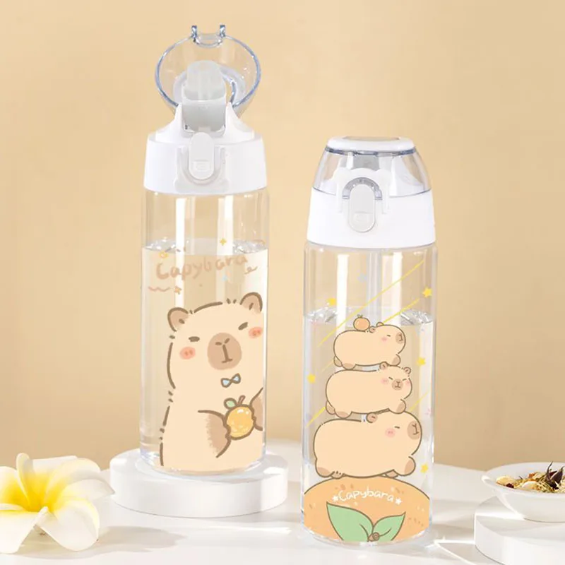 580ml Miniso Cute Capybara High Capacity Straw Cup Cartoon Anime Portable Plastic Cup Kawaii Student Water Cup Toys Girl Gifts
