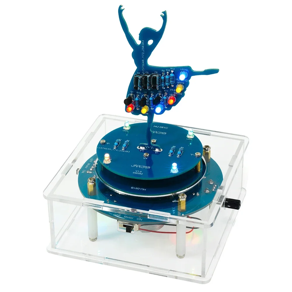 DIY Seven-Color LED Rotating Music Box Electronics Kit Lights Flashing Three-Color Flowing Light PCB Soldering Practice Kit USB