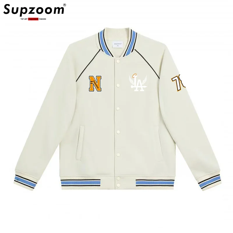 

Supzoom New Arrival Rib Sleeve Cotton Top Fashion Single Breasted Casual Loose Cardigan Coat Bomber Baseball Jacket