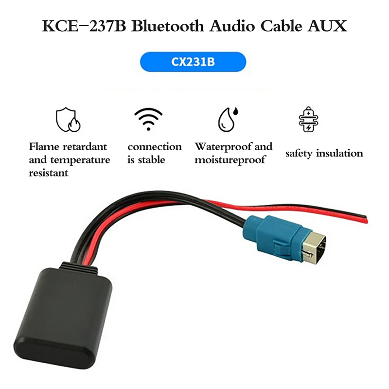 1Pc Car Bluetooth 5.0 Wireless Music Adapter for Alpine Radio AUX Cable KCE-236B CDE9885 9887 to Smartphone