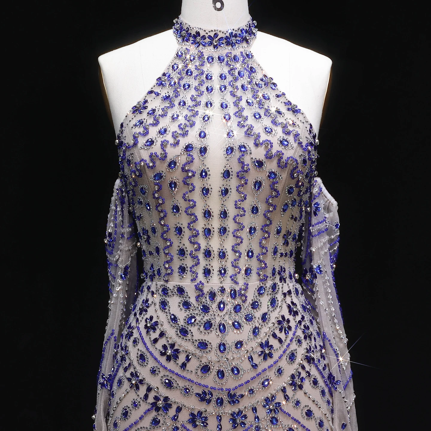 Sharon Said Dubai Champagner Neckholder-Abendkleid Rückenfrei Kristallverziert Damen Arabisches Formelles Ballkleid SS125 Maßanfertigung – Detail 14