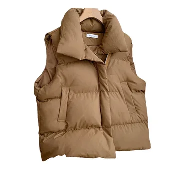 Women Fashion Autumn New 2024 Stand Collar Elegant Down Coats Warm Outerwear Casual Belt Sleeveless Winter Women Vests Jackets 6