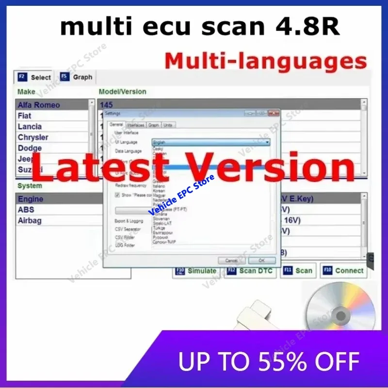 2026 Hot Sale Multi EcuScan 4.8 Car Software for Fiat Connector Auto Repair Data  Mult/iEcu/Scan V4.6 4.7 Registered Unlimited