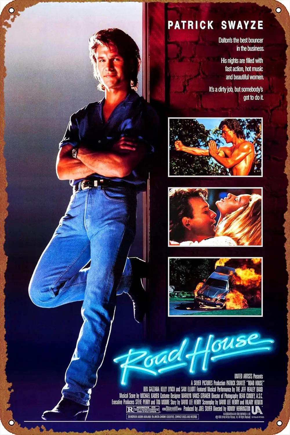 ROAD HOUSE Movie poster Retro metal sign Retro Tin sign suitable for cafe, bar, home wall decoration 30.48 X 20.32 cm