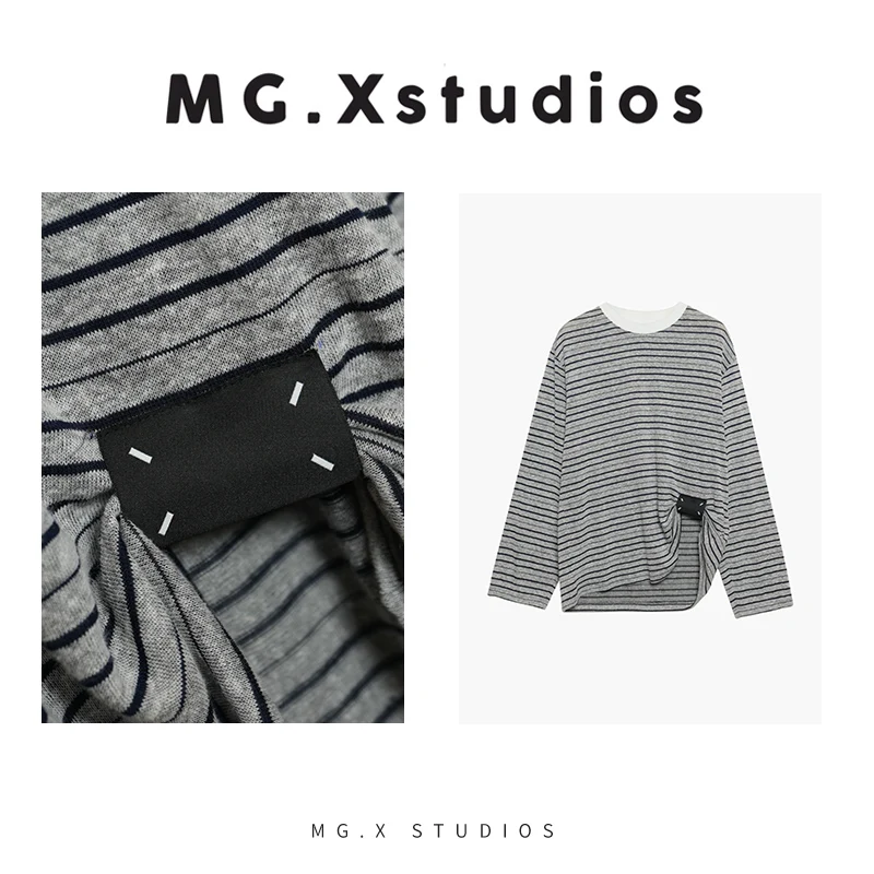 

Casual Style Loose Fit Striped Long Sleeve T-Shirt Designers MGX Versatile Lightweight Spring Fashion Ladies' Top