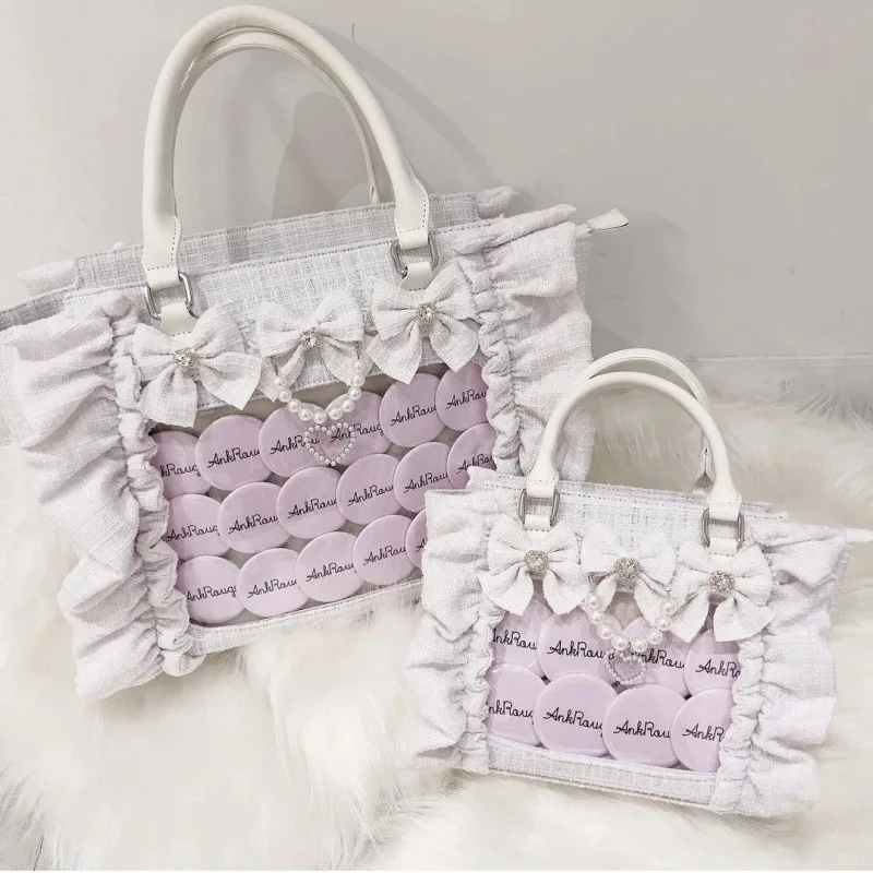 Japanese Sle Lace Trim Painful Bag Small Fraance Sle Handbag Single oulder Satchel Embellied with Button And Pleate... view 4