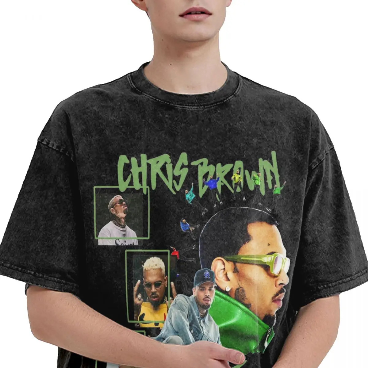 Chris Brown Breezy Album Washed T Shirt Man Music Rapper Y2K Casual T Shirts Summer O Neck Hip Hop Tees Loose Oversized Clothing