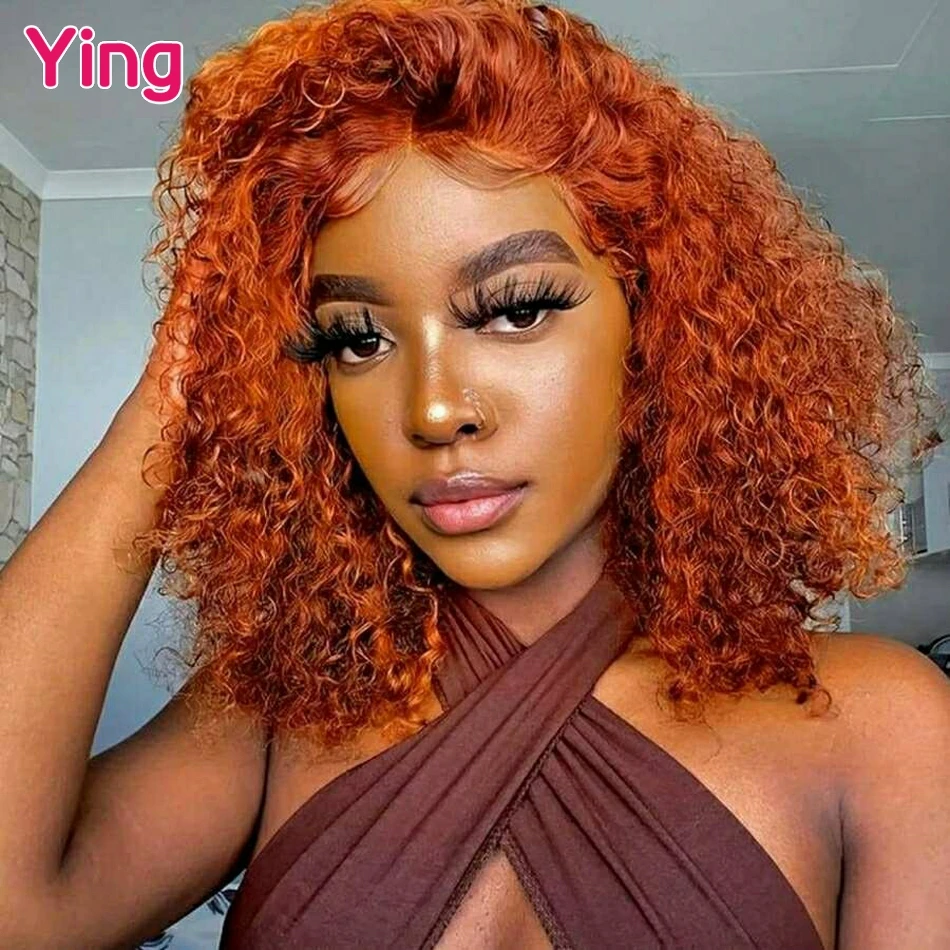 

13x6 Lace Front Short Bob Wig Highlight Ginger Brown Color 13x4 Water Curly Transparent Lace Frontal Wigs Human Hair For Woman