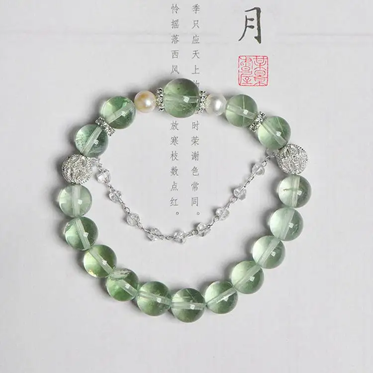 2025New Designer Green Fluorite Crystal and Pearl Single Strand Bracelet - Elegant Crystal Jewelry for Women