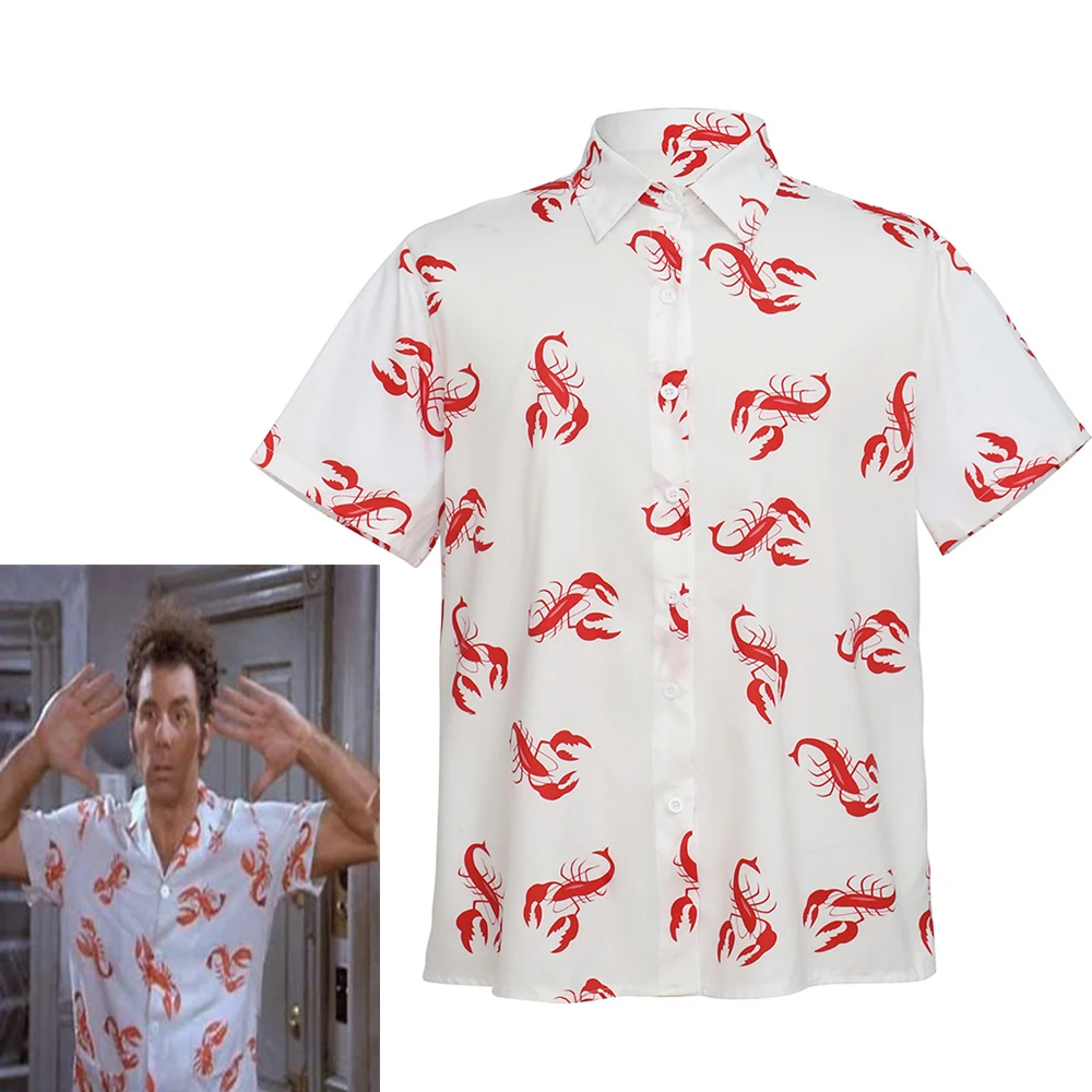 Men's Cosmo Kramer Lobster Short Sleeve Shirt Adult Casual Loose Button-Up T-Shirt Holiday Beach Party Tops TV Character Cosplay