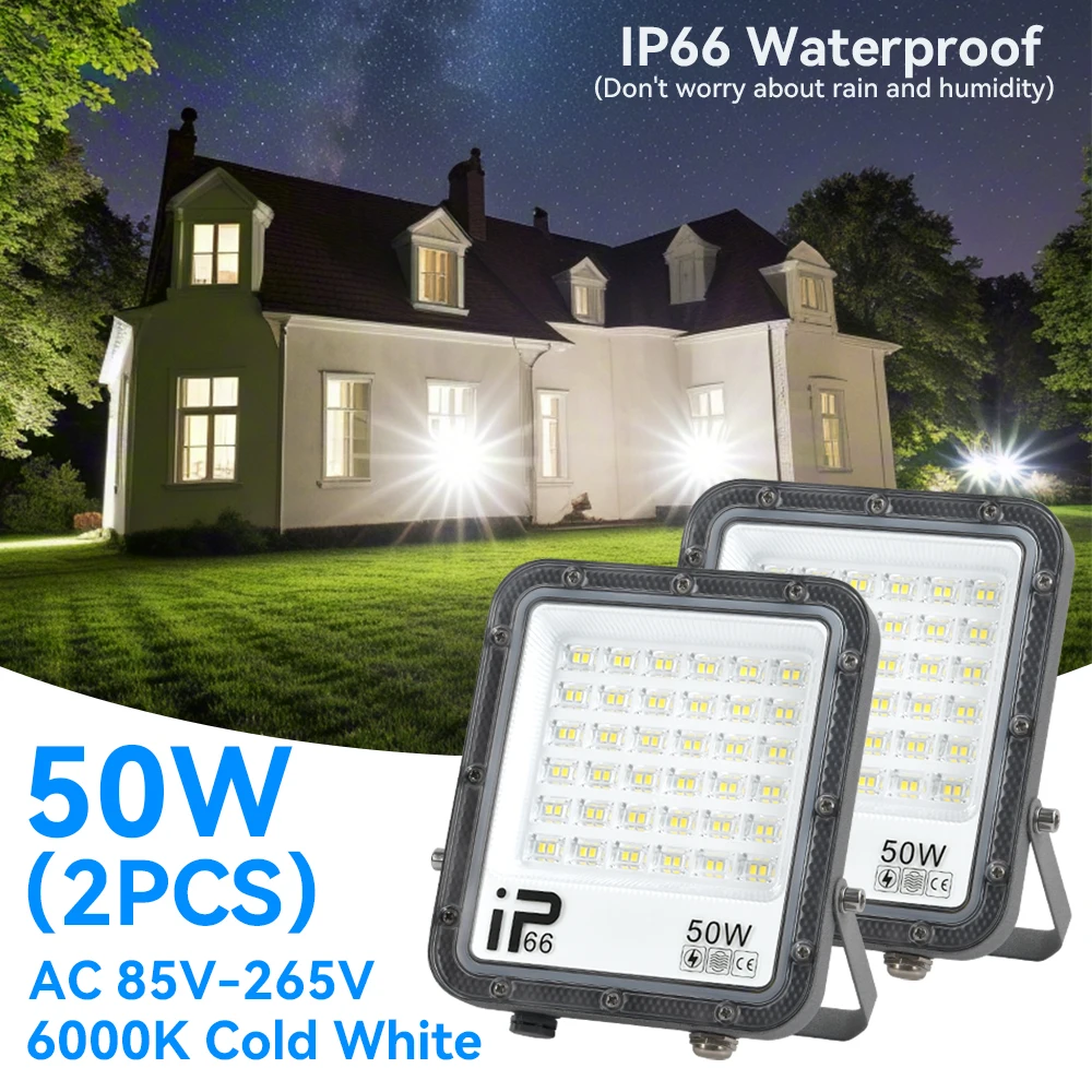Projecteur mural LED 100W/50W, 2 pièces, haute luminosité, projecteur extérieur 50W AC85-265V, éclairage extérieur pour jardin et rue, éclairage extérieur 2