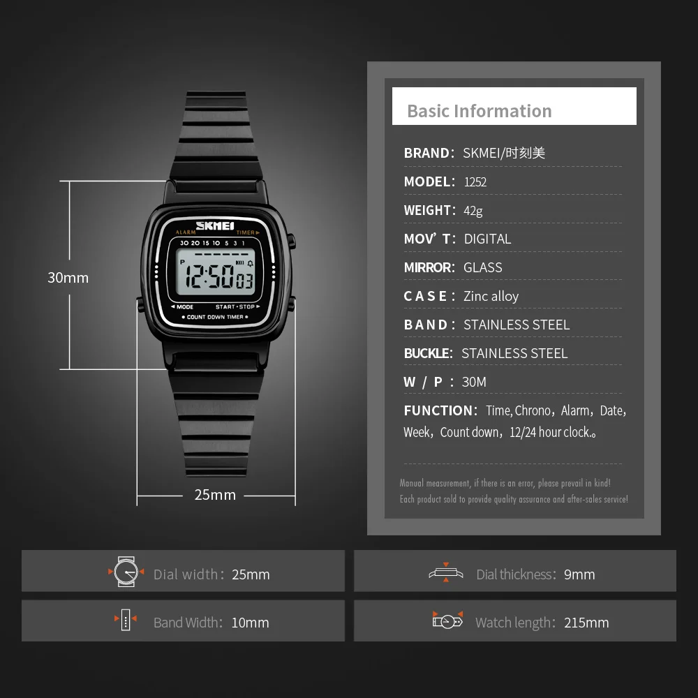 SKMEI Women Digital Watches for Women Fashion Alarm Water Resistance Stainless Steel Sport Watches- 1901