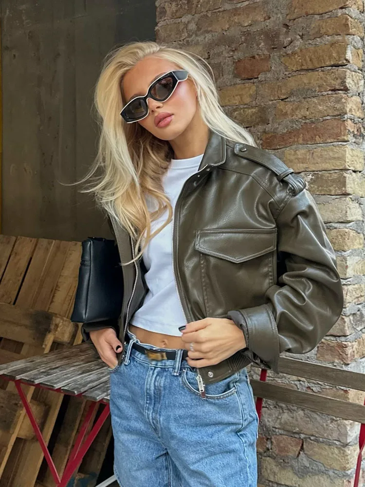 HH 2025 Cappotti moda autunno donna Solido collo alto maniche lunghe Tasche Decorazione Cerniera Giacca stile Streetweer femminile