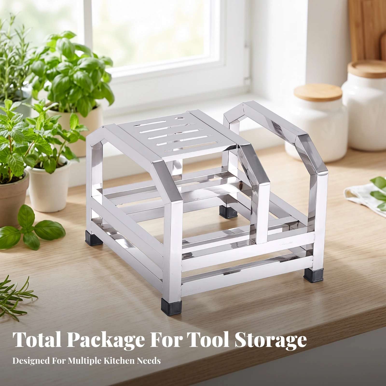 Cutting Board Rack with Blade Holder Non-Slip Kitchen Blade Stand with Board Slot Countertop Organizer Compact Multifunctional