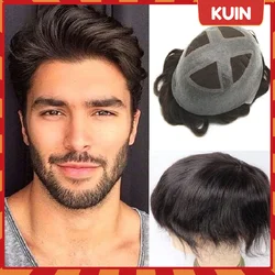 Man Wigs Male Lace & Pu Hair Prosthesis Toupee Men Breathable 100% Indian Human Hair Replacement Systemes Unit Natural Color 6”