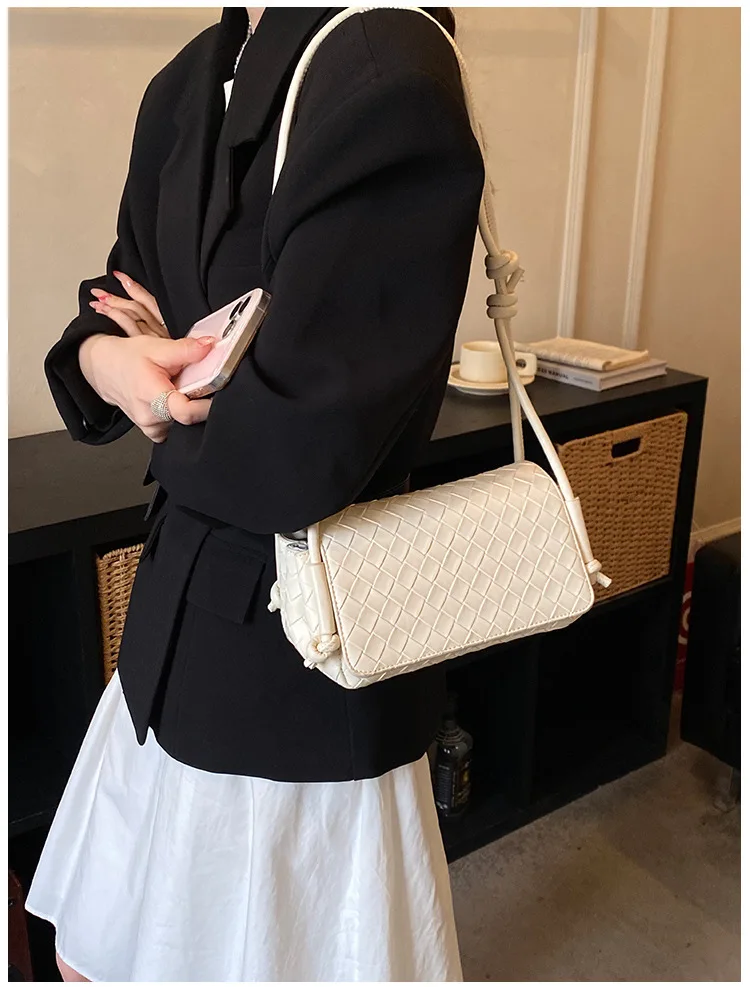 Bolso Bandolera Y2K para Mujer, Modelo LinJ2026, Tejido, de un Solo Hombro, Pequeño y Cuadrado, Bolso de Mano Moderno, Exclus...
