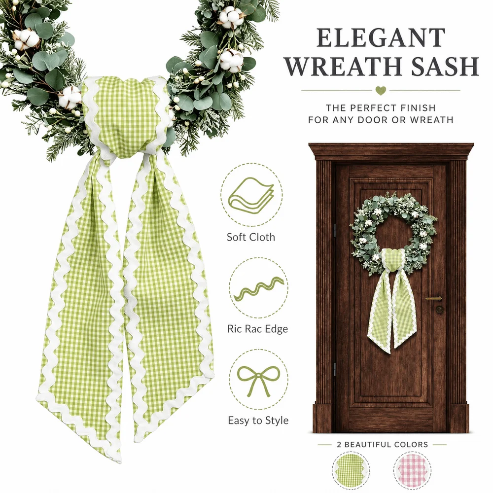 Gifts Cloth Wreath Sashes Gingham Canvas Ric Rac Trim Basket Sashes Wave Trim Scalloped Wreath Sash Shower
