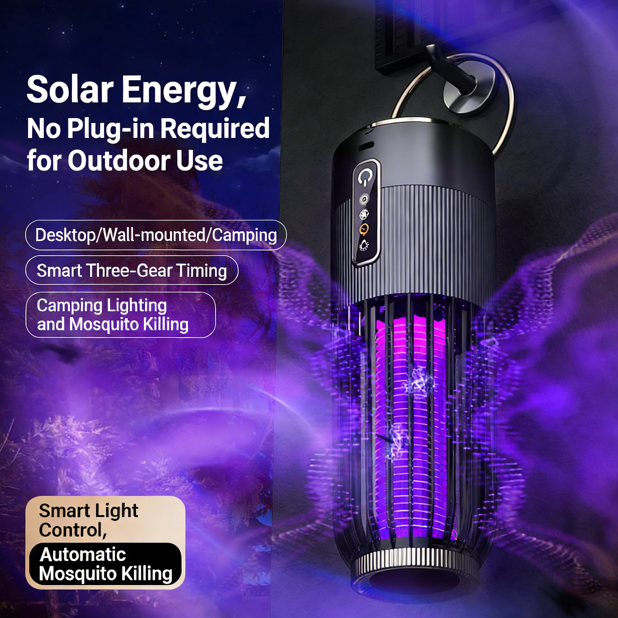 

Уличная лампа-уничтожитель комаров на солнечной энергии, обновленная модель для кемпинга, бытовой отпугиватель комаров, портативный USB-перезаряжаемый уничтожитель насекомых