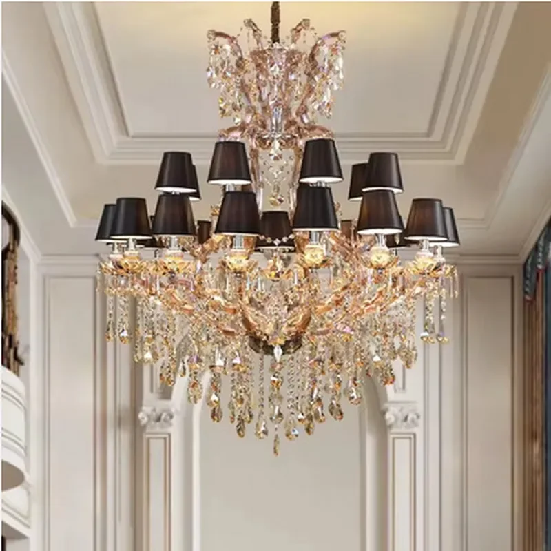 European Crystal Chandelier for Duplex Staircase Large Luxury Pendant Light Villa Living Room Mid Floor Hanging Lamp Decor
