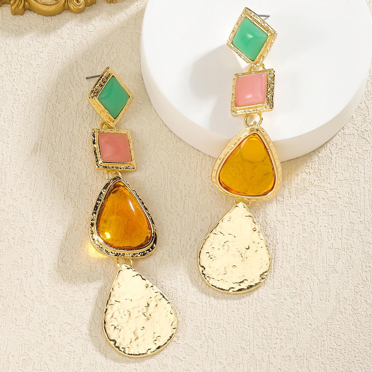 Dvacaman Exaggerated Retro Geometric Resin Earrings, Bohemian Colorful Transparent Resin Earrings-Perfect Women\'s Jewelry