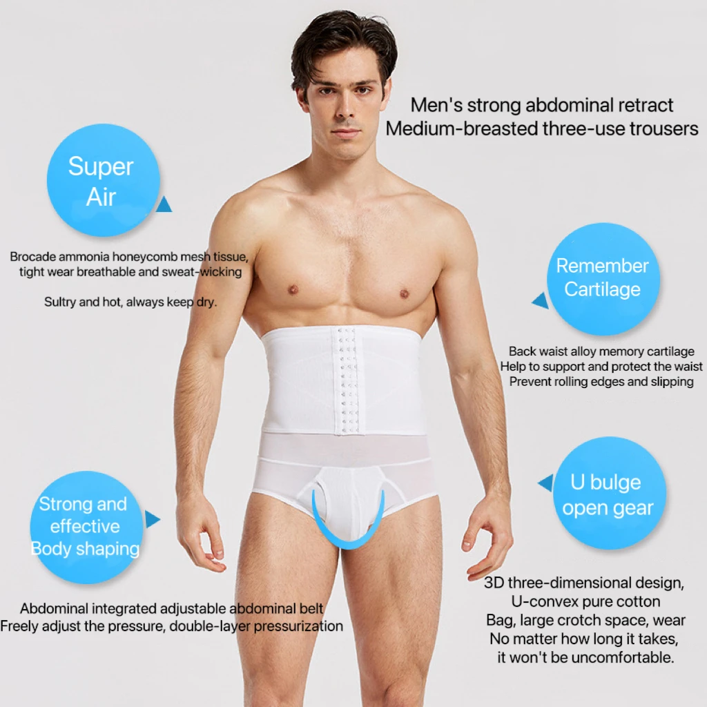 1pcs Men Body Shaper Pant High waist girdling Panties Three Row Buckle Shapewear Underwear Tummy Slimming Panties Waist Trainer