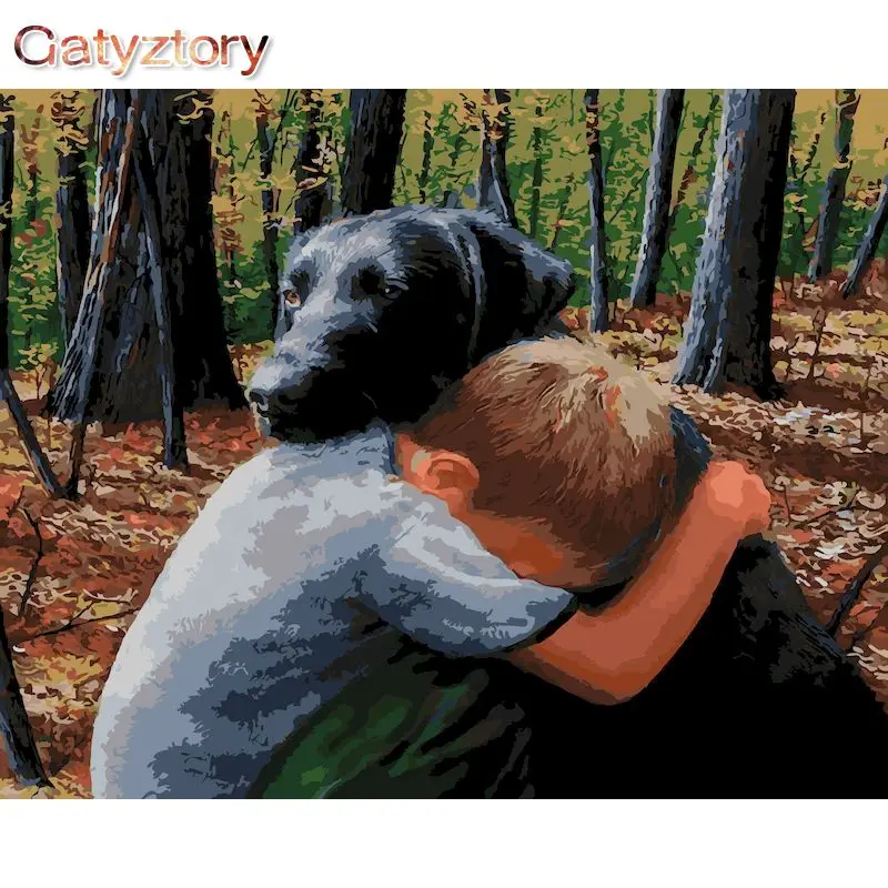 

GATYZTORY Boy And Puppy DIY Painting By Numbers HandPainted Oil Painting On Canvas Wall Art Picture 40*50 Home Decoration