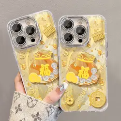 Red Gold 3D Gold Coin Lens Anti Drop Phone Case for iPhone 16plus 15 Pro Max 14 13 12 11 XSMax XR Couple Protection Back Cover