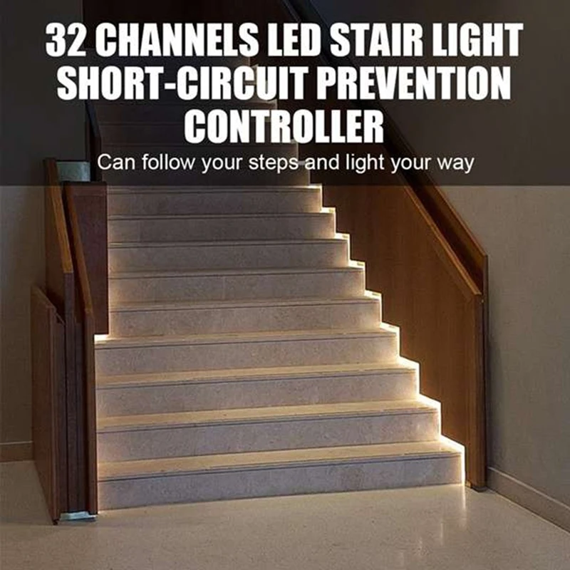 Luz LED con Sensor de movimiento para escaleras, luz nocturna de escalera DC12V/24V, 32 canales, previene el controlador de cortocircuito para escaleras