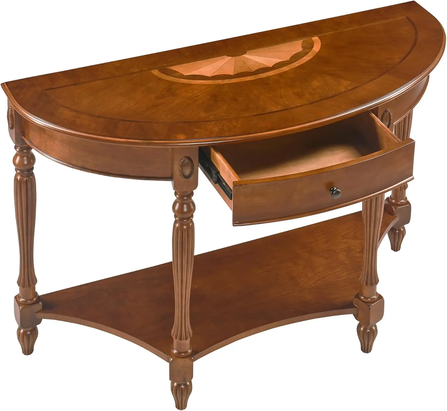 Solid Wood Semi-Circle Console Table, 45.3" Traditional Vintage Entryway Table Polished Edging Half-Moon Narrow Table