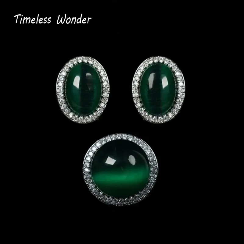 

Timeless Wonder Fancy Zircon Cat Eye Stone Ring N Button Earrings Women Designer Fine Jewelry Set Trendy Classy Luxury Top 4612