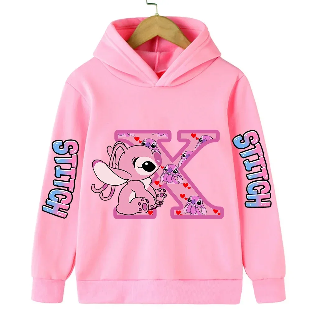 Stitch Hoodies Angel Letter A B C D E F Children Pullover Kid Casual Clothes Anime Kids Sweatshirts for Girl Boy Cartoons Tops