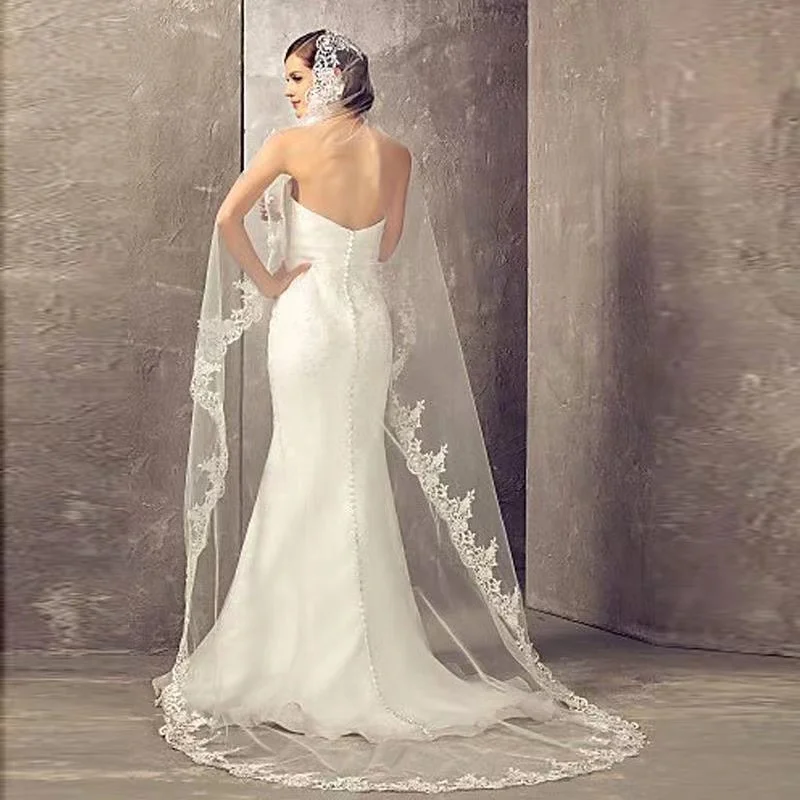 3 Meters Long One-Layer Lace Applique Edge Bridal Veils Soft Tulle Marriage Wedding Accessories image 5