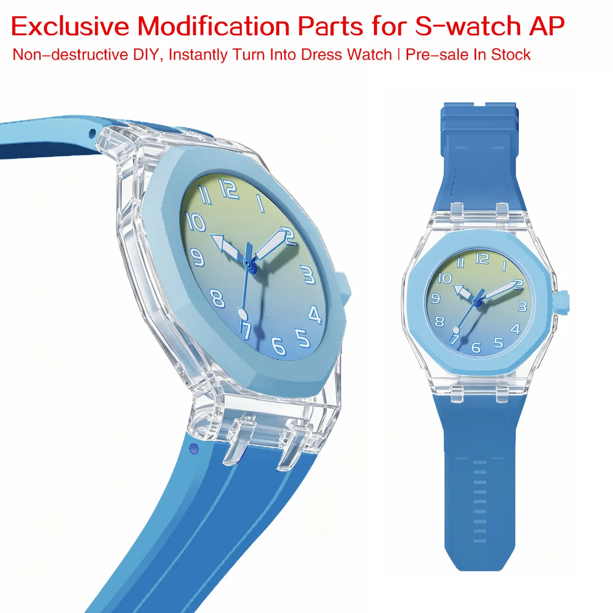 Transparent Glacier Style Modification Kit for Swatch X AP Royal POP PC Watch Case + Rubber Strap Pocket Changer To Wristwatch
