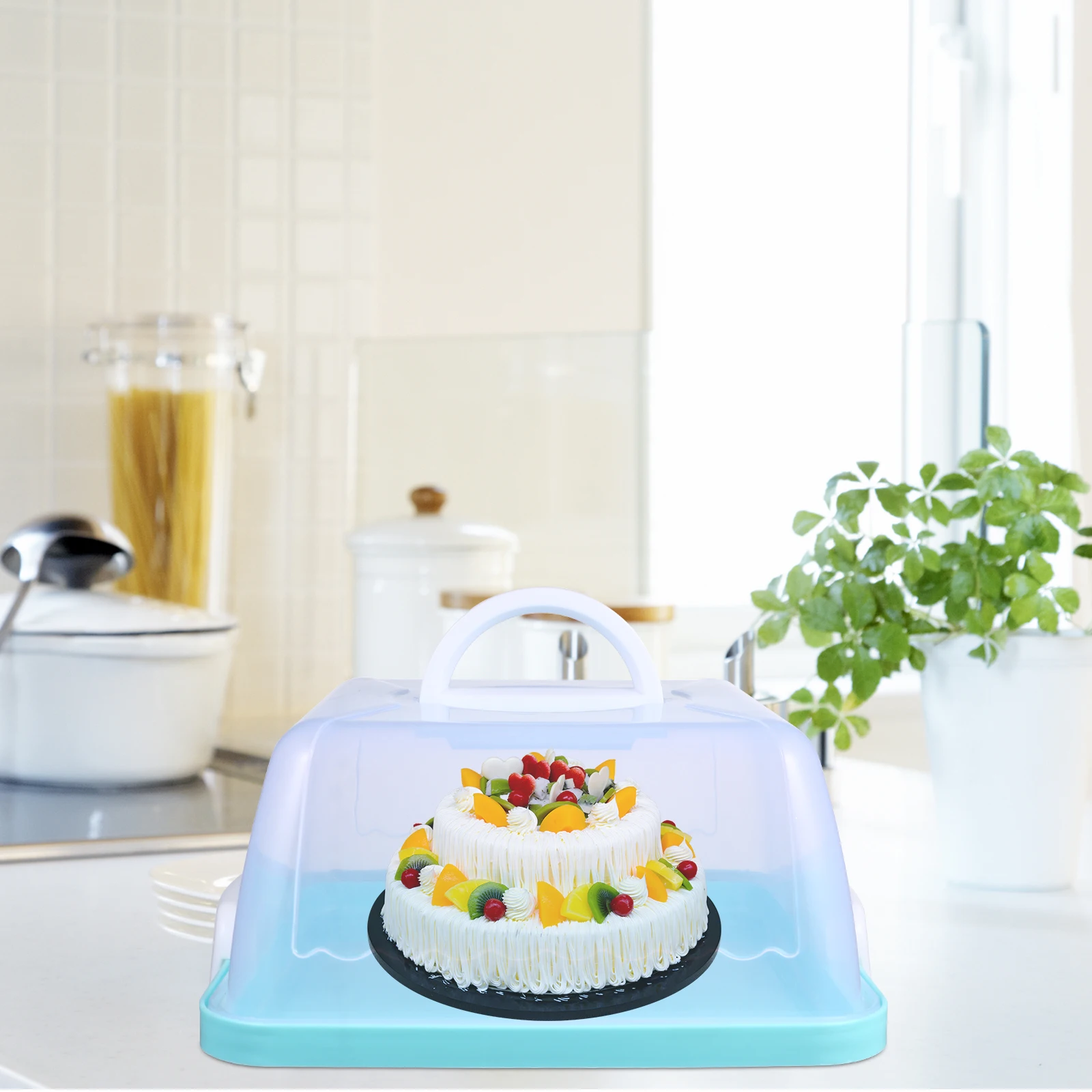 

Hand-held Plastic Cake Box Cupcake Travel Container Carriers for Transport with Handle Packaging Boxes Fruits Holder Cover