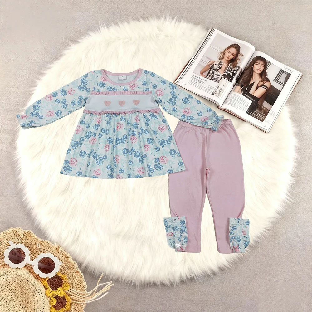 

12.3 Baby Girls Clothes Embroidery Hearts Baby Girls Flowers Tunic Leggings Valentines Clothes Sets