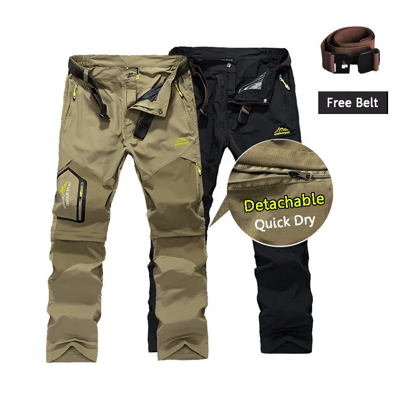 

Men Trekking Pants Outdoor Quick Dry Breathable Camping Trousers Removable Shorts Hiking Hunting Fishing Pant Free Belt