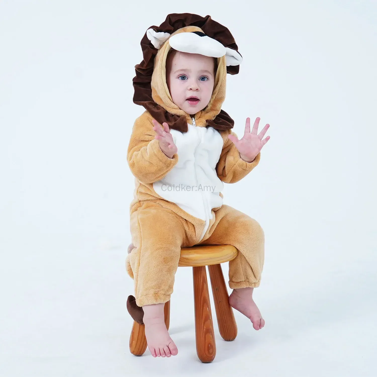 Halloween leão traje macacão de bebê roupas de inverno flanela com capuz bodysuits pijamas animais macacão geral para meninas meninos crianças