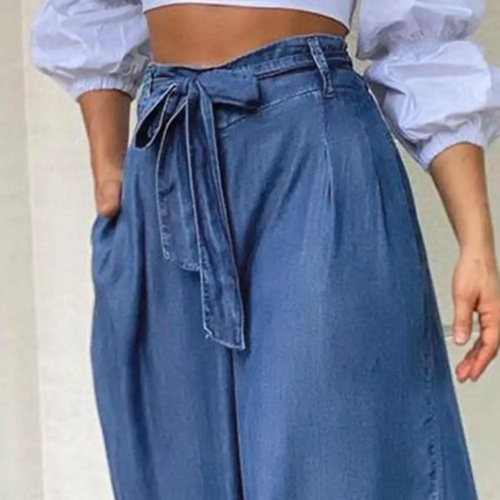 Women\'s Long Tight Waist Wide Leg Pants, Female Clothes, Monochromatic, Loose Type, Lady Skirt, Daily