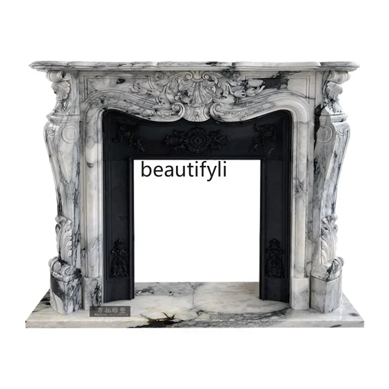 

X A Marble Fireplace Arabescato French American Villa Living Room Curio Cabinet Fireplace