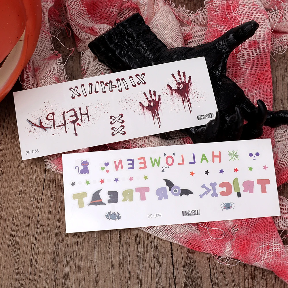 Lasting Halloween Temporary Tattoo Sticker Cute Realistic Horror Wound Bloody Waterproof Tattoo Sticker Body Face Art DIY Makeup