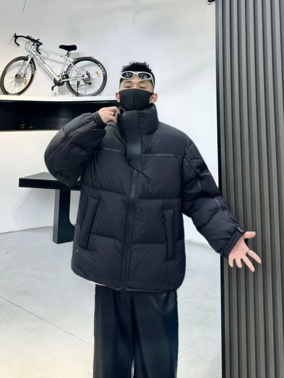 

2024 Winter New Men's Versatile Patchwork Collar Cotton Jaet Warm Trendy Loose Simple Sli Cool Sle Stand Fit Youth...