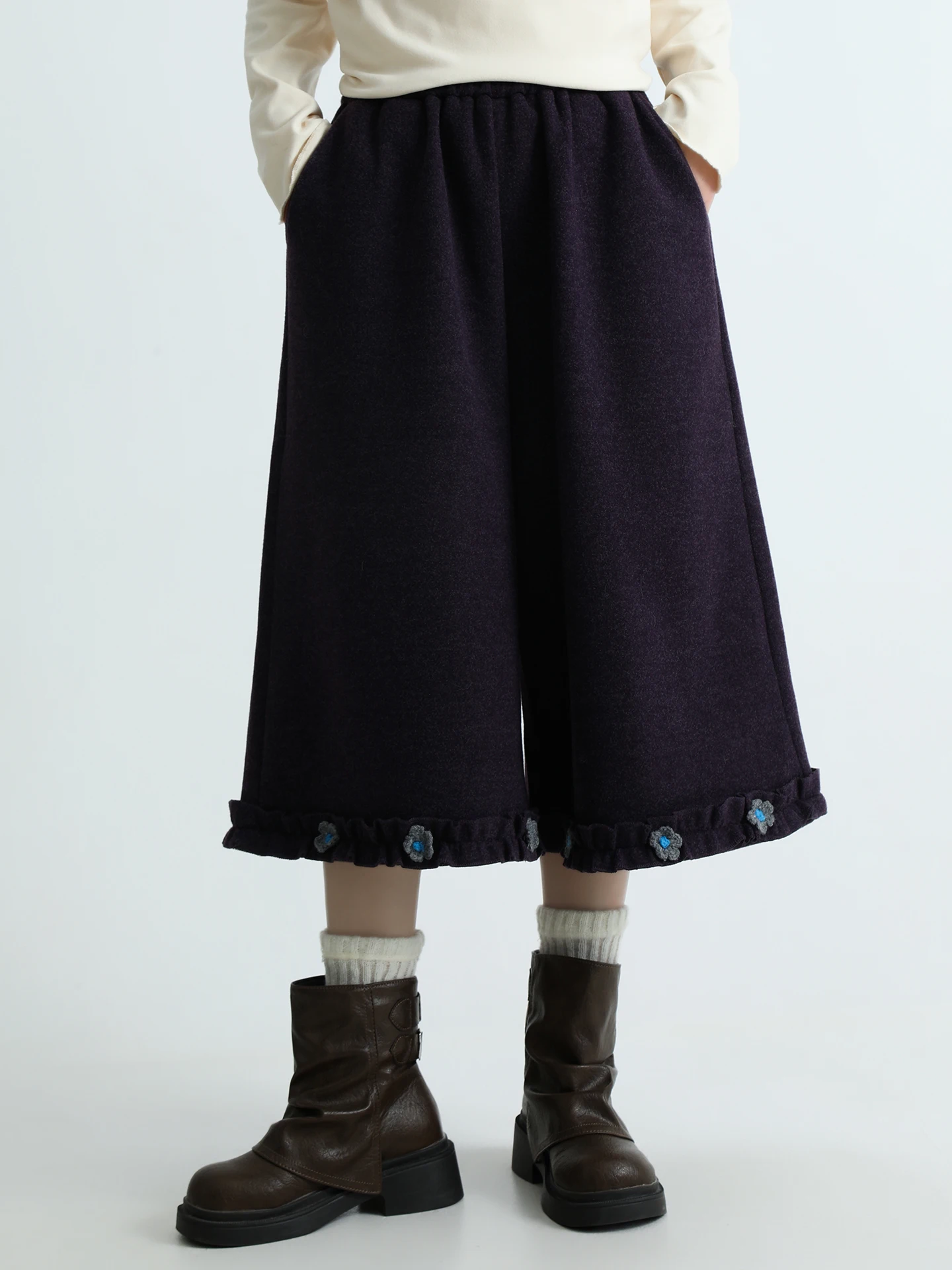 

Брюки BOUREN Fce с подкладкой, в стиле пэчворк, с оборками, женские, осенне-зимние, с высокой талией, широкие штанины, для повседневной носки, в стиле арт-деко, милые