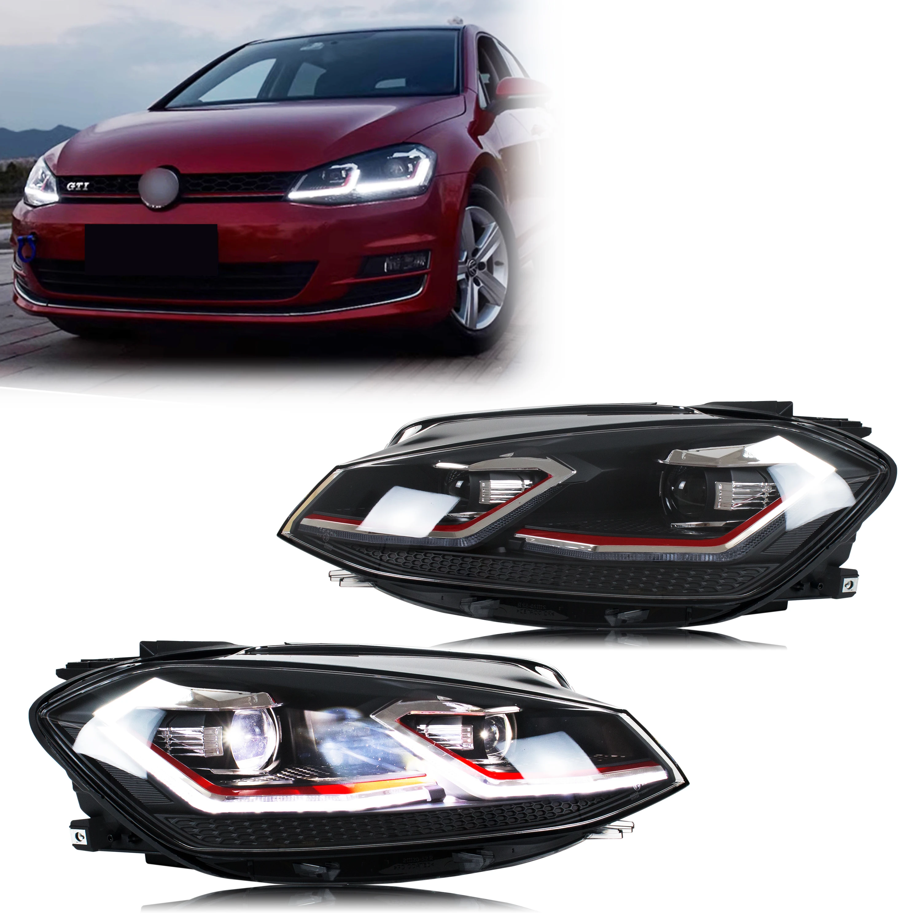 

Светодиодные фары для Volkswagen VW Golf MK7.5 TSI TDI Variant галогенные 2017-2020 [не подходят GTI/GTD/Rline/MK7] Передние лампы в сборе